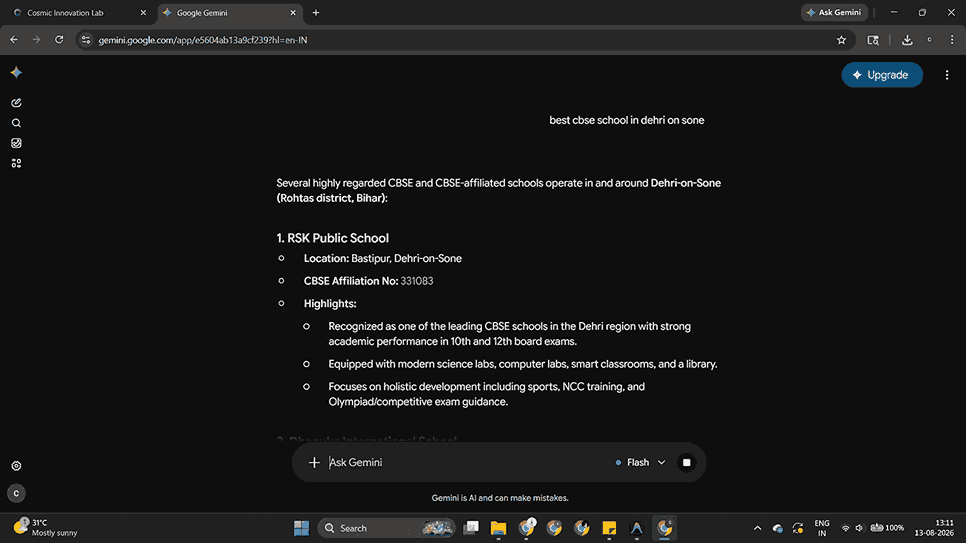 AI & LLM Search Visibility result — Cosmicinnovation Lab