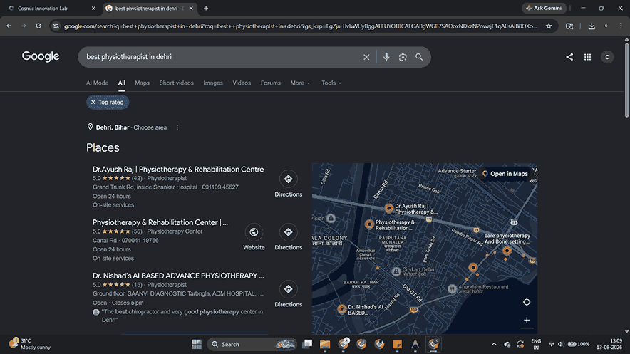 Google SEO & Ranking result — Cosmicinnovation Lab